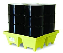 Enpac 5001-Ye-D 4 Drum Poly Spill Pallet Xl With Drain, Yellow, 83 Gallon Capacity