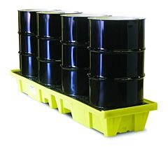 Enpac 5102-Ye-D 4 Drum In-Line Poly Spill Pallet With Drain, Yellow, 66 Gallon Capacity