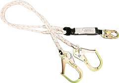 French Creek 434A 6' X 1/2" 3-Strand Dual Leg Shock Absorbing Rope Lanyard, #74N Locking Snap One End, #136 (2 1/2" Opening) Snaps Other End