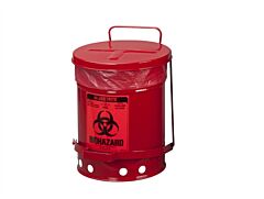 Justrite 05910R Biohazard Waste Can, 6 Gallon, Foot-Operated Self-Closing Cover, Red