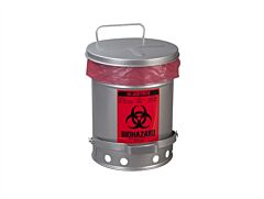 Justrite 05914 Biohazard Waste Can, 6 Gallon, Foot-Operated Self-Closing Soundgard Cover, Silver