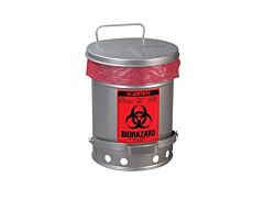 Justrite 05935 Biohazard Waste Can, 10 Gallon, Foot-Operated Self-Closing Soundgard Cover, White