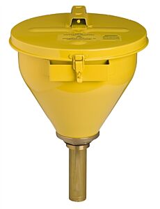 Justrite 08227 Large Steel Drum Funnel For Flammables, 152Mm Flame Arrester, Self-Closing Cover, 2" Drum Bung, Yellow