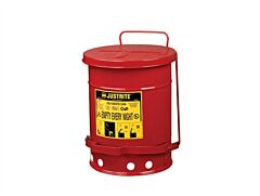 Justrite 09100 Oily Waste Can, 6 Gallon, Foot-Operated Self-Closing Cover, Red