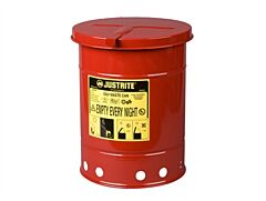 Justrite 09110 Oily Waste Can, 6 Gallon, Hand-Operated Cover, Red