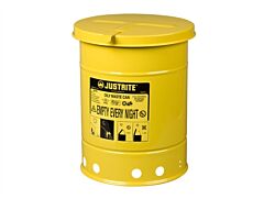 Justrite 09111 Oily Waste Can, 6 Gallon, Hand-Operated Cover, Yellow