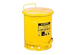 Justrite 09301 Oily Waste Can, 10 Gallon, Foot-Operated Self-Closing Cover, Yellow