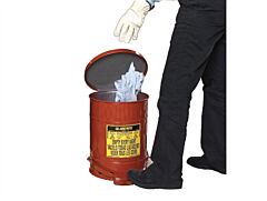 Justrite 09308 Oily Waste Can, 10 Gallon, Foot-Operated Self-Closing Soundgard Cover, Red