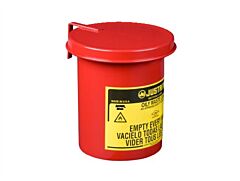 Justrite 09410 Oily Waste Mini Benchtop Can For Long Cotton-Tip Applicators, .45 Gallon, Soundgard Cover, Red