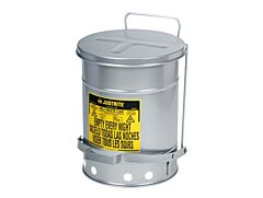 Justrite 09504 Oily Waste Can, 14 Gallon, Foot-Operated Self-Closing Soundgard Cover, Silver