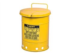 Justrite 09511 Oily Waste Can, 14 Gallon, Hand-Operated Cover, Yellow