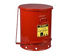 Justrite 09700 Oily Waste Can, 21 Gallon, Foot-Operated Self-Closing Cover, Red