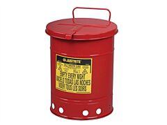 Justrite 09710 Oily Waste Can, 21 Gallon, Hand-Operated Cover, Red