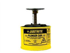 Justrite 10018 Plunger Dispensing Can, 1 Pint, Perforated Pan Screen Serves As Flame Arrester, Steel, Yellow