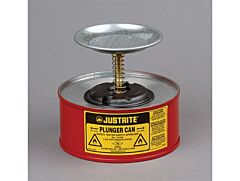 Justrite 10108 Plunger Dispensing Can, 1 Quart, Perforated Pan Screen Serves As Flame Arrester, Steel, Red