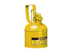 Justrite 10111 Type I Safety Can W/Trigger-Handle For Flammables, Stainless Steel Flame Arrester, 1 Quart, Self Closing Lid, Steel, Yellow