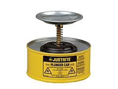 Justrite 10118 Plunger Dispensing Can, 1 Quart, Perforated Pan Screen Serves As Flame Arrester, Steel, Yellow