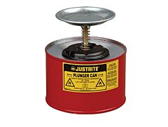 Justrite 10208 Plunger Dispensing Can, 2 Quart, Perforated Pan Screen Serves As Flame Arrester, Steel, Red