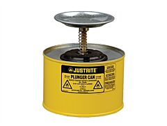 Justrite 10218 Plunger Dispensing Can, 2 Quart, Perforated Pan Screen Serves As Flame Arrester, Steel, Yellow