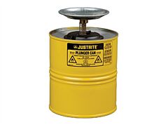Justrite 10318 Plunger Dispensing Can, 1 Gallon, Perforated Pan Screen Serves As Flame Arrester, Steel, Yellow