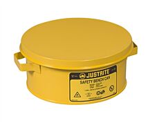 Justrite 10385 Bench Can Without Parts Basket, 4 Liter, Plated Steel Dasher, Hinged Cover, Steel, Yellow