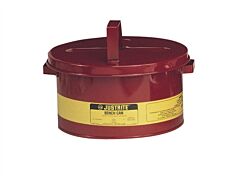 Justrite 10775 Bench Can To Clean Small Parts In Solvents, 3 Gallon, Plated Steel Dasher, Hinged Cover, Steel, Red