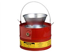 Justrite 10903 Drain Can With Plated Steel Funnel, 3 Gallons, Flame Arrester, Steel, Red Optional Can Cover