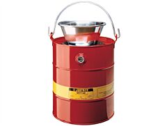 Justrite 10905 Drain Can With Plated Steel Funnel, 5 Gallons, Flame Arrester, Steel, Red Optional Can Cover