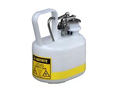 Justrite 12163 Oval Safety Can For Flammables, Stainless Steel Hardware, Flame Arrester, .5 Gallon, Self-Close Cap, Poly, Whte