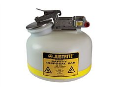 Justrite 12751 Safety Can For Liquid Disposal, Stainless Steel Hardware, 2 Gallon, Flame Arrester, Polyethylene, White