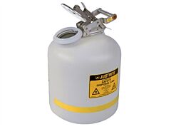 Justrite 12754 Safety Can For Liquid Disposal, Stainless Steel Hardware, 5 Gallon, Flame Arrester, Polyethylene, White