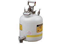 Justrite 12770 Disposal Can With Faucet, Quick-Disconnect, Stainless Steel Fittings For 1/4" Tubing, 5 Gallon, Poly, White