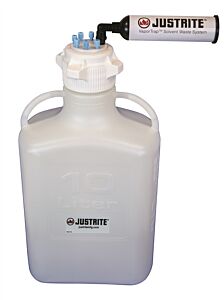 Justrite 12802 Vaportrap Carboy W/Filter Kit, 10L Hdpe, 83Mm Cap, 6 Ports 1/8" Od Tubing