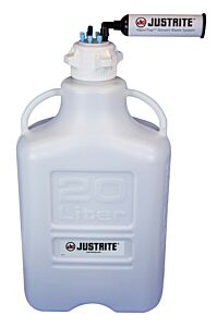 Justrite 12804 Vaportrap Carboy W/Filter Kit, 20L Rnd Hdpe, 83Mm Cap, 6 Ports 1/8" Od Tubing