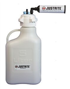 Justrite 12806 Vaportrap Carboy W/Filter Kit, 5L Hdpe, 83Mm Cap, 6 Ports 1/8" Od Tubing, 1 Port 1/4" Or 3/8" Hb