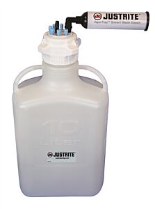 Justrite 12807 Vaportrap Carboy W/Filter Kit, 10L Hdpe, 83Mm Cap, 6 Ports 1/8" Od Tubing, 1 Port 1/4" Or 3/8" Hb