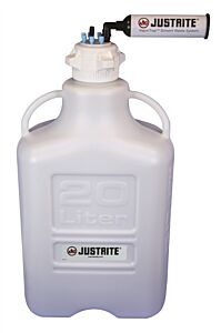 Justrite 12808 Vaportrap Carboy W/Filter Kit, 20L Hdpe, 83Mm Cap, 6 Ports 1/8" Od Tubing, 1 Port 1/4" Or 3/8" Hb