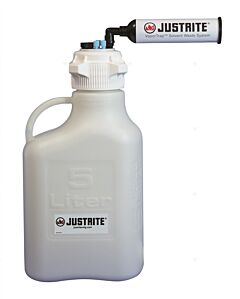 Justrite 12811 Vaportrap Carboy W/Filter Kit, 5L Hdpe, 83Mm Cap, 4 Ports 1/8" Od Tubing, 3 Ports 1/4" Od Tubing