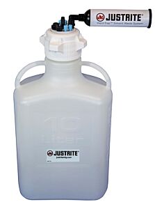 Justrite 12822 Vaportrap Carboy W/Filter Kit, 10L Hdpe, 83Mm Cap, 4 Ports 1/8" Od Tubing, 3 Ports 1/4" Od Tubing, 1 Port 1/4" Or 3/8" Hb