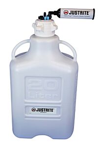 Justrite 12824 Vaportrap Carboy W/Filter Kit, 20L Rnd Hdpe, 83Mm Cap, 4 Ports 1/8" Od Tubing, 3 Ports 1/4" Od Tubing, 1 Port 1/4" Or 3/8" Hb