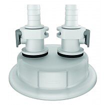 Justrite 12870 Adapter For Carboy Cap, 83Mm, With Two 3/8" Hose Barbs, Quick Connects