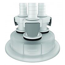 Justrite 12872 Adapter For Carboy Cap, 83Mm, With Three 3/8" Hose Barbs, Quick Connects