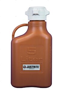Justrite 12920 Carboy, 5L, High Density Polyethylene (Hdpe), Amber, 83Mm Cap