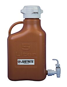 Justrite 12924 Carboy, 5L, High Density Polyethylene (Hdpe), Amber, 83Mm Cap, W/Spigot