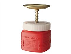 Justrite 14018 Plunger Dispensing Can, Nonmetallic, Perforated Screen Serving As Flame Arrester, 1 Qt., Poly, Red