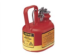Justrite 14065 Oval Safety Can For Flammables, Stainless Steel Hardware, Flame Arrester, .5 Gallon, Self-Close Cap, Poly, Red