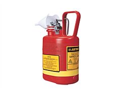 Justrite 14160 Oval Safety Can For Flammables, Stainless Steel Hardware, Flame Arrester, 1 Gallon, Self-Close Cap, Poly, Red