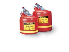 Justrite 14261 Type I Safety Can, Round Nonmetallic, Stainless Steel Hardware, 2.5 Gallon, Flame Arrester, Polyethylene, Red