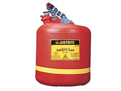 Justrite 14561 Type I Safety Can, Round Nonmetallic, Stainless Steel Hardware, 5 Gallon, Flame Arrester, Polyethylene, Red