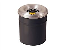 Justrite 26624K Cease-Fire Ash And Cigarette Butt Receptacle Drum With Aluminum Head W/Grill Guard, 4.5 Gal, Black